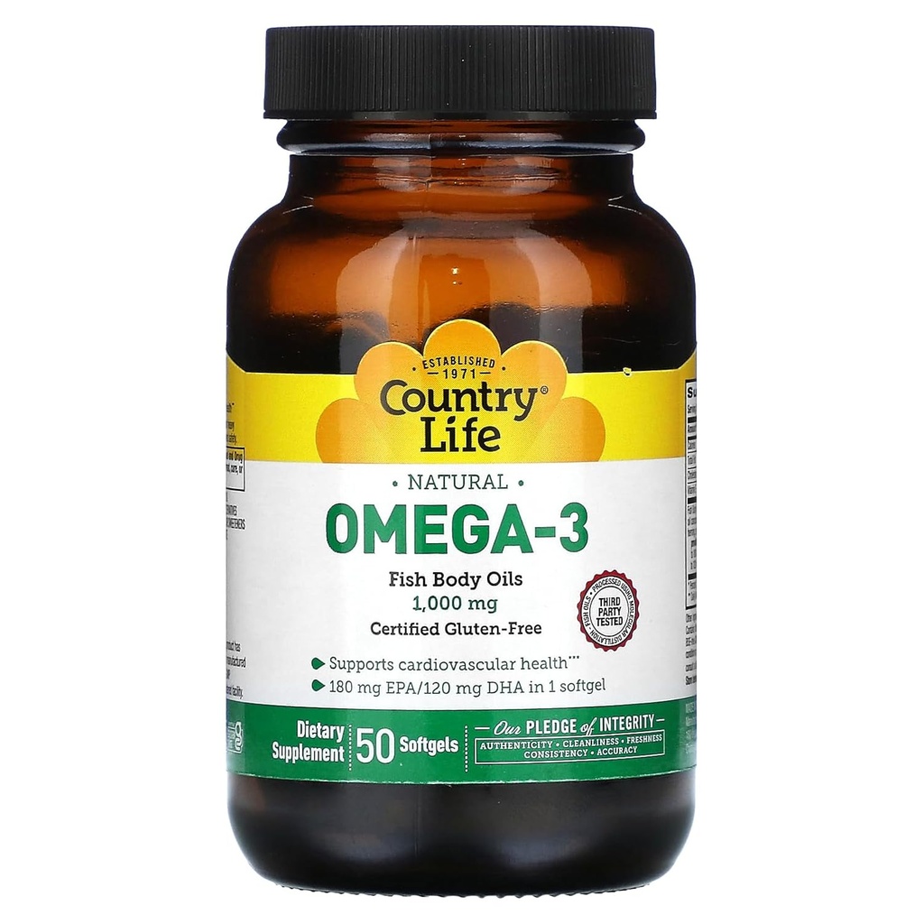 Omega3 1000mg Fish Oil Country Life 50 Softgel