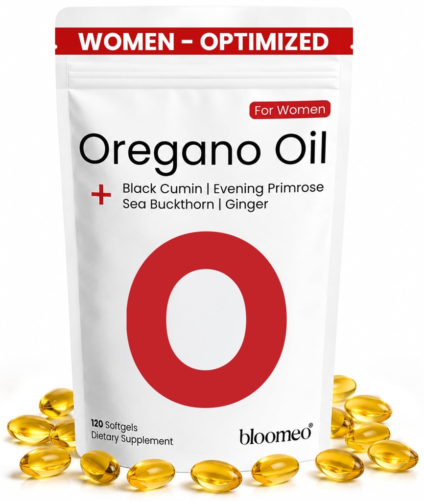 Oil of Oregano with Black Seed Oil for Women, Evening Primrose, Sea Buckthorn, Ginger – Enhanced for Feminine Support, Hormone Balance, Cycle Comfort - 60% Carvacrol, Vegan, Plant Based, Lab Tested