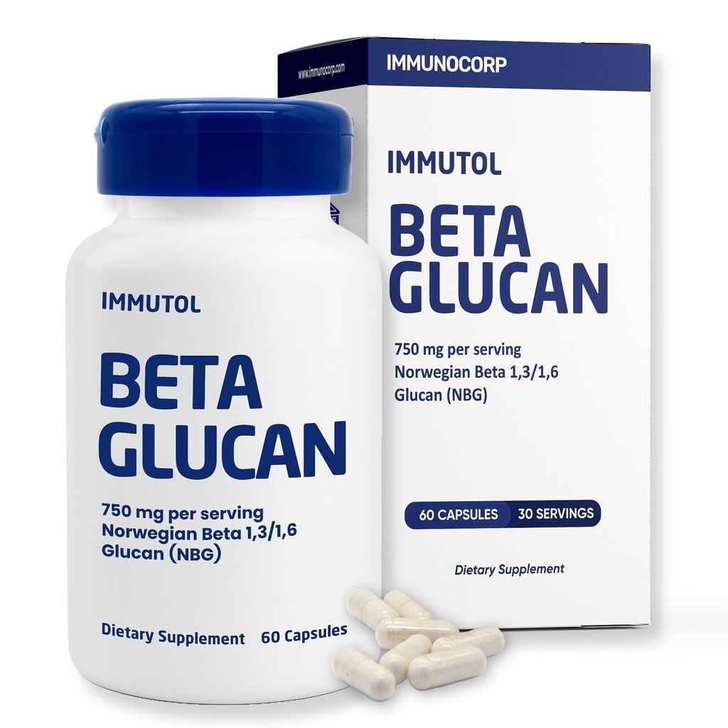Immutol Immununterstützungsergänzung mit 750mg Beta Glucan 1,3 1,6 - Natürliche Inhaltsstoffe, hohe Potenz zur Erhöhung der Immunität und insgesamt Wellness, 60 Kapseln (60)