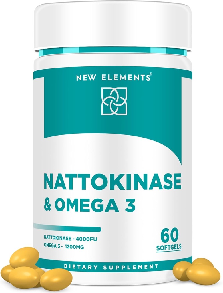 Omega 3 Fischöl 1200mg mit Nattokinase Ergänzung 4000 FU Organic | DHA | EPA | Nattokinase Abgeleitet von Japanisch Natto | Herz-Kreislauf- und Kreislaufunterstützung | Herzgesundheitsunterstützung | 60 Softgels