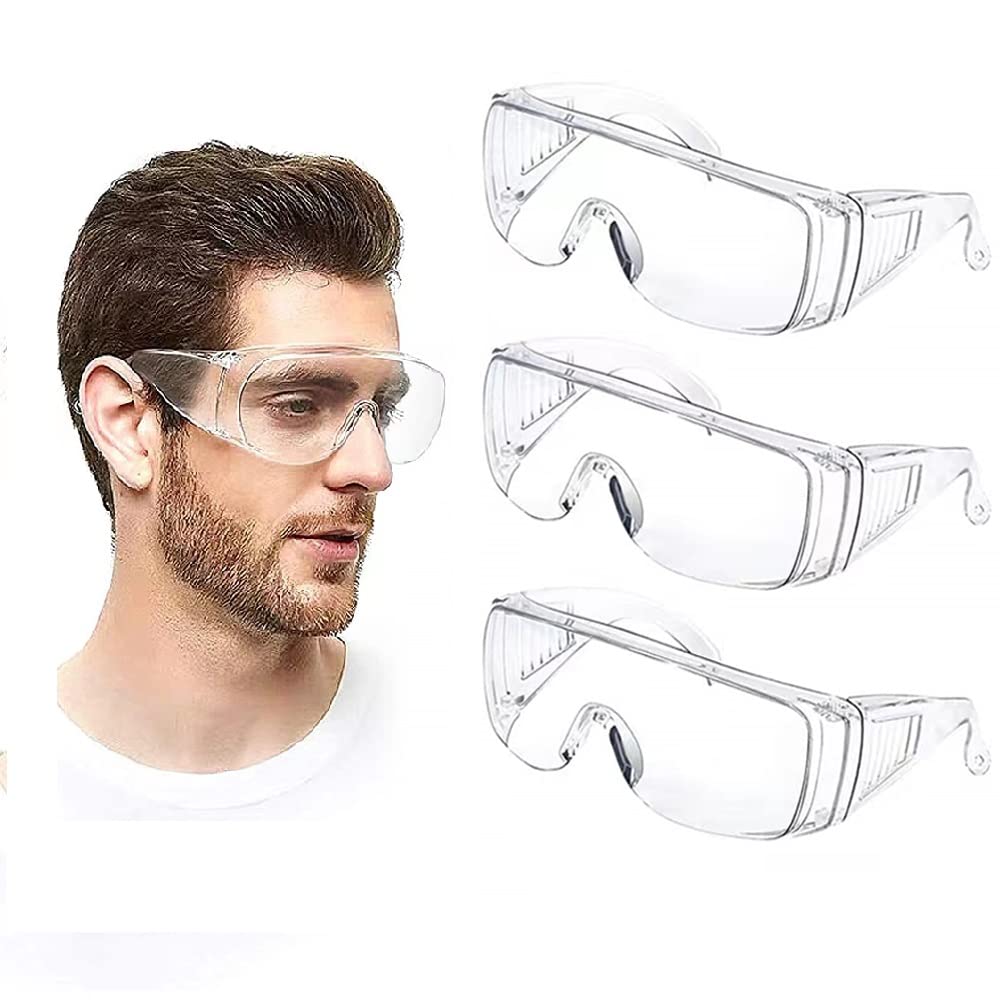 Cindy's Tape Safety Goggles 3-Pack, Anti Fog, Over Glasses, ANSI Z87.1 | Impact-resistant safety goggles with anti-fog lenses. Fits over glasses for lab, construction and medical use.