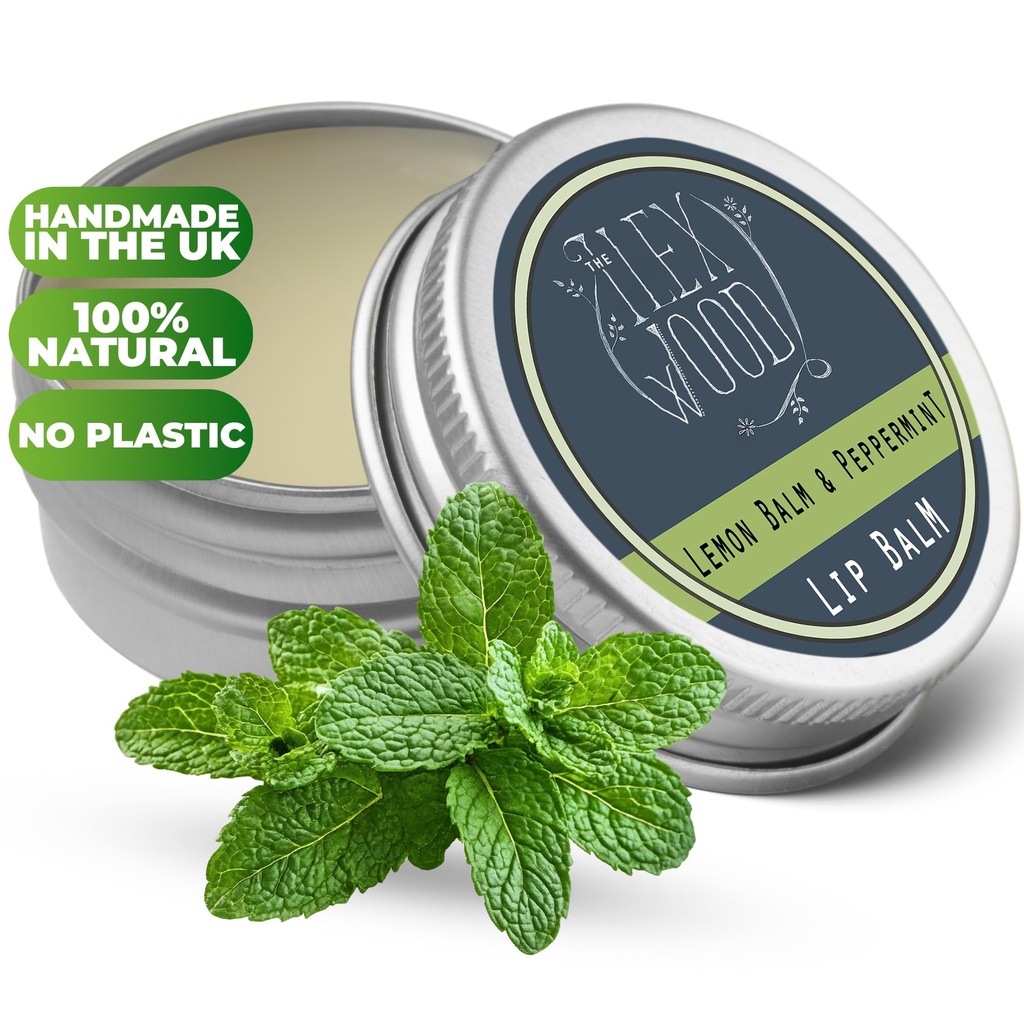 The Ilex Wood - Vegan All Natural Lip Balm - Lemon Balm and Peppermint - Cold Sore Treatment for Lips, Palm Oil Free, Cruelty Free, Plastic Free, Moisturising Lip Balm, Handcrafted - 10ml (0.34 fl oz)