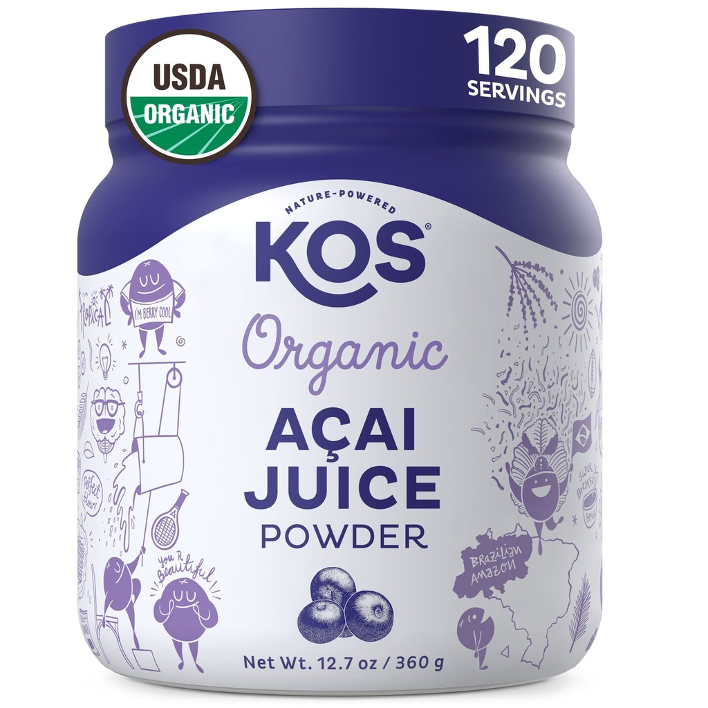 KOS Organic Acai Juice Powder - USDA Certified Organic, Plant Based Superfood Antioxidants, Superberry aus Brasilien, Great for Smoothies and Bowls, 0g Sugar, Vegan, Glutenfrei, Non-GMO - 120 Portionen