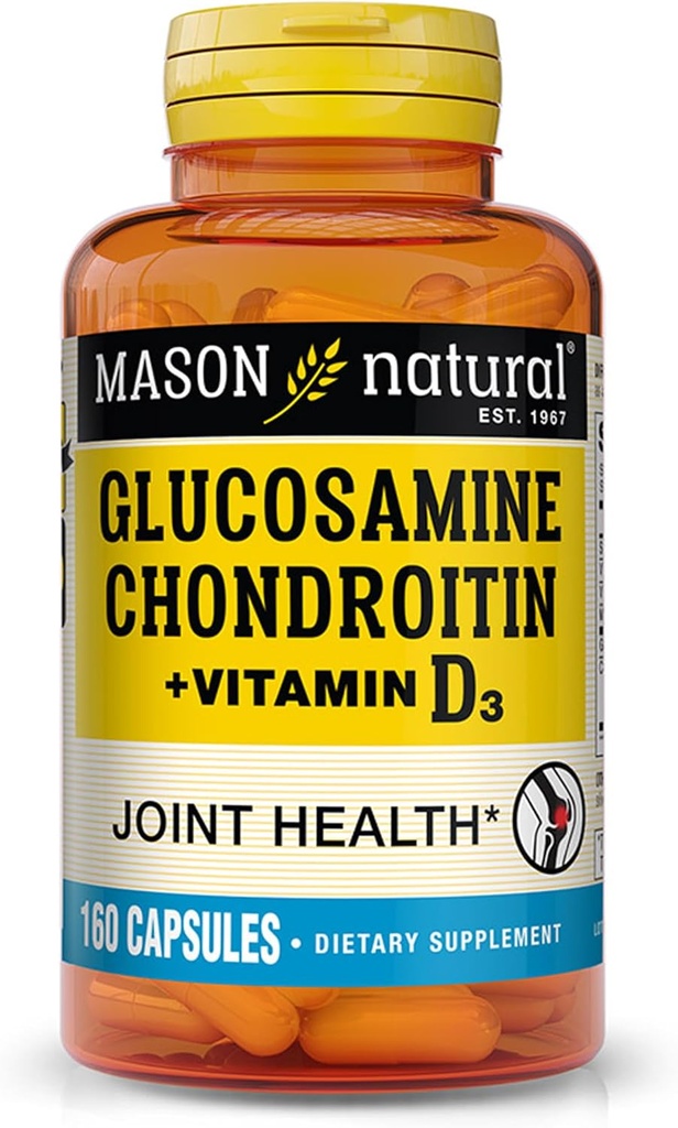 MASON NATURAL Glucosamine Chondroitin Plus Vitamin D3 - Unterstützt Gelenk- und Knochengesundheit, verbesserte Mobilität und Flexibilität, 160 Kapseln