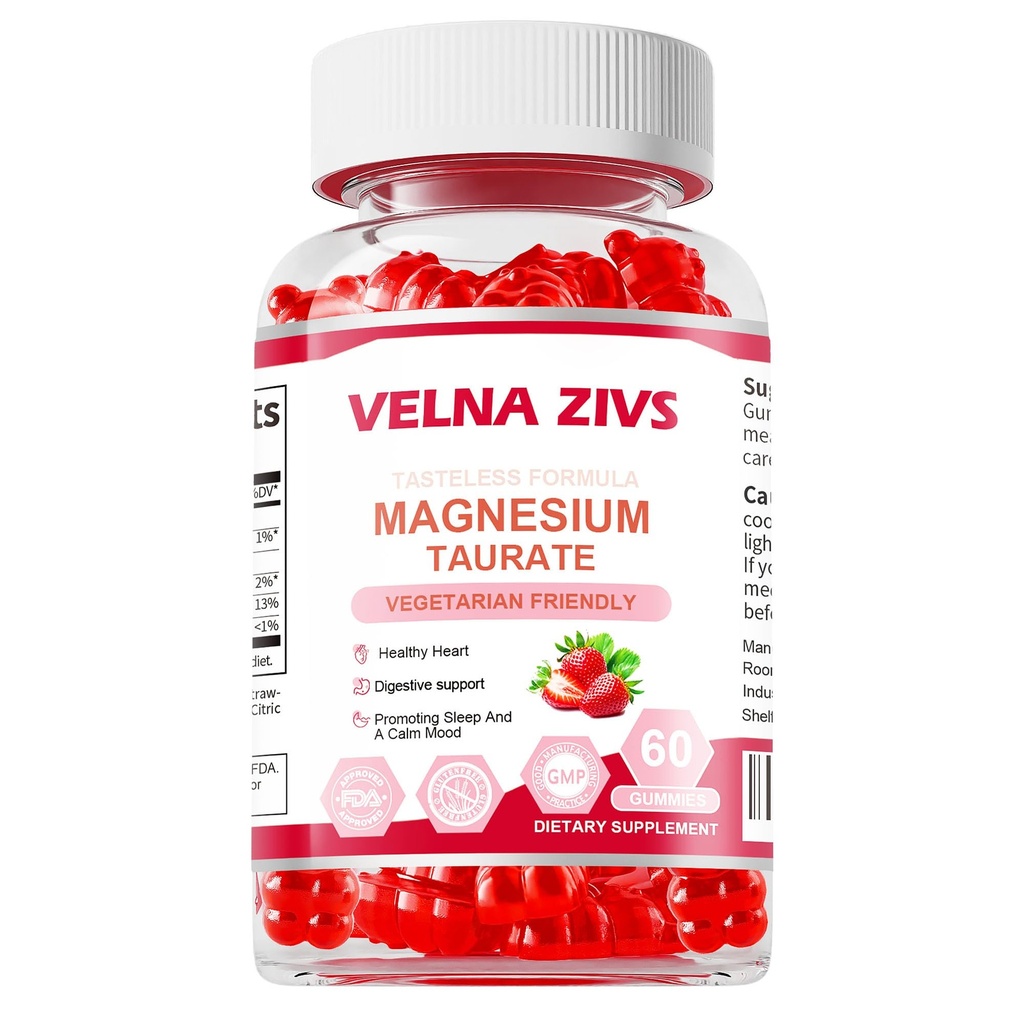 Magnesium Taurate Gummie 1800mg, Magnesium Taurate Supplement, hohe Absorption und kaubar für Kinder und Erwachsene, Muskel- und Herzgesundheitsunterstützung, Vegan, Glutenfrei, 60 Zähler