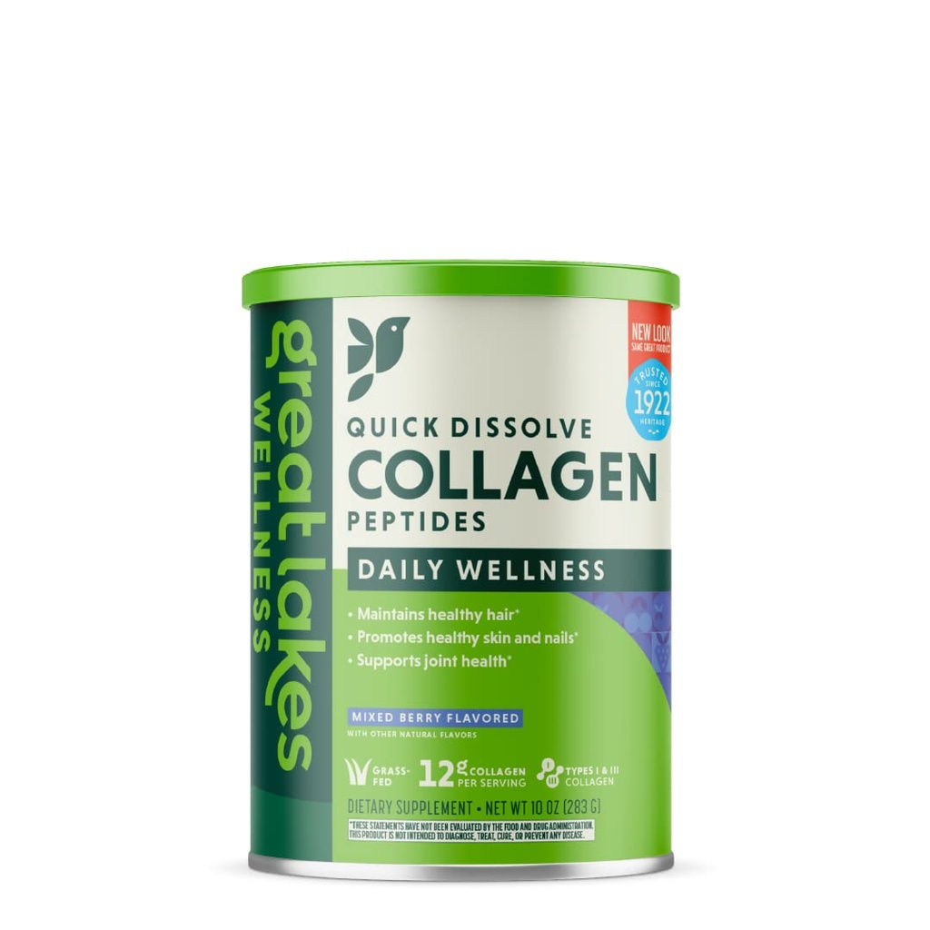 Große Seen Wellness Collagen Peptides Pulver-Ergänzung für Haut Haar Nagel Joints - Gemischte Berry Flavored - Schnell auflösen hydrolysiert, Non-GMO, Gluten-Free, keine Konservierungsstoffe, Halal - 10 oz Canister