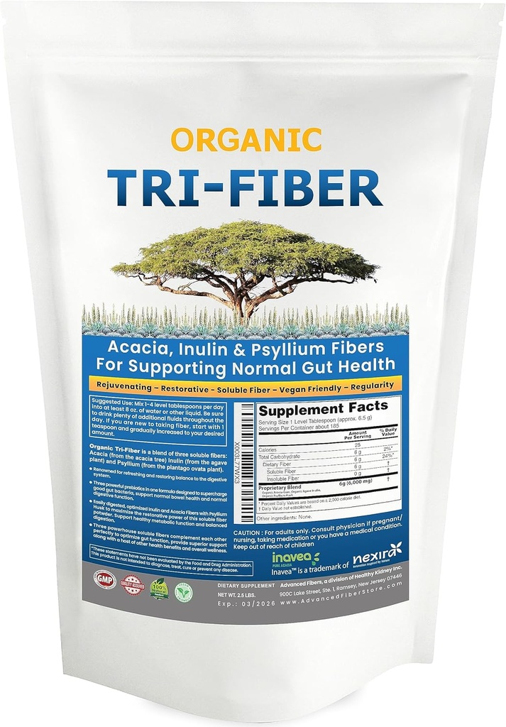 Tri-Fiber Soluble Fiber Powder, Unflavored High Fiber 3-in-1 Soluble Fiber Supplement für Verdauungsunterstützung. Dietary Fiber 1 lbs (16oz)