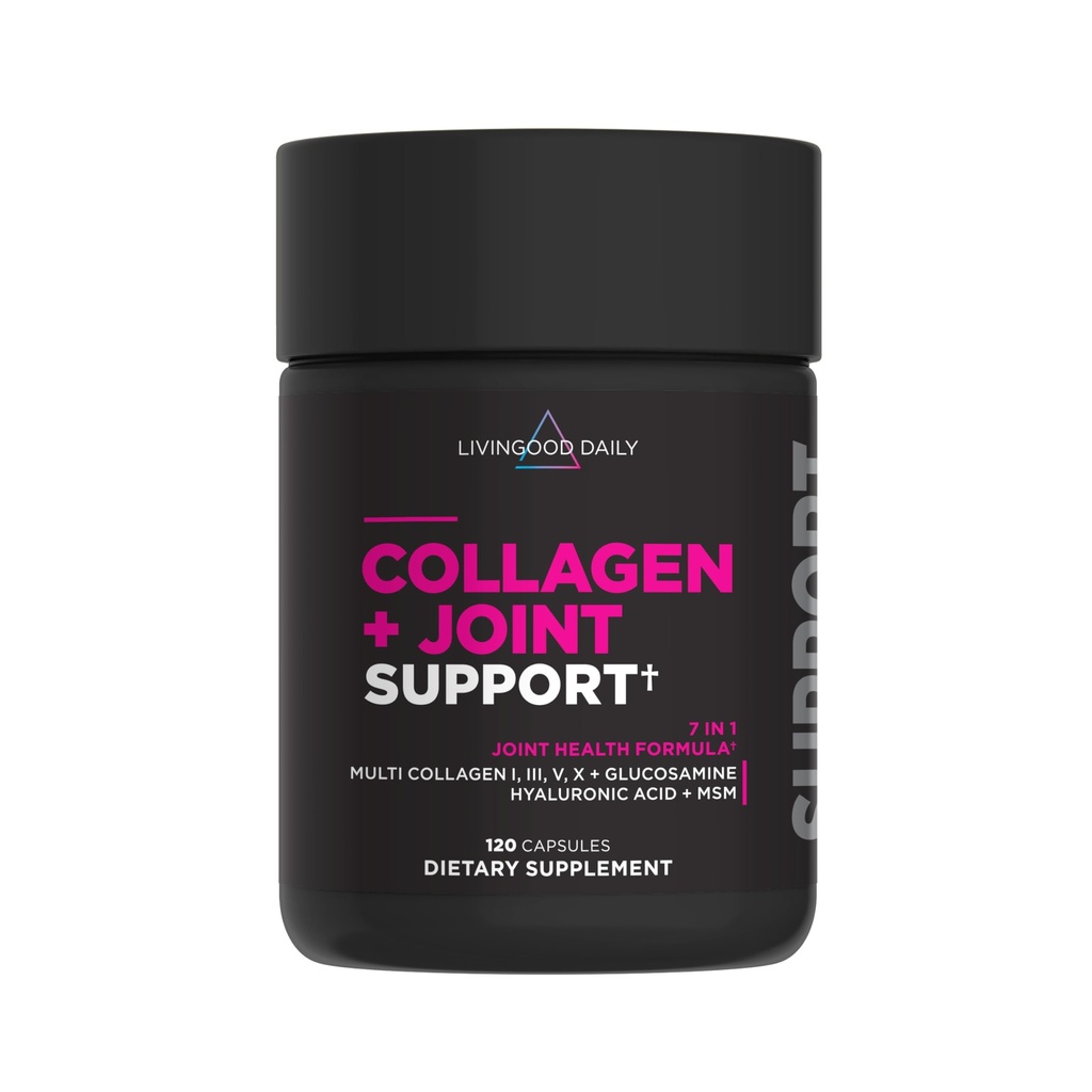 Livingood Daily Collagen + Joint Support, Grass Fed Multi Collagen Peptides I III V X Hyaluronic Acid, Joint Support Supplement for Women & Men, Hair Skin Nails, Keto & Gluten Free, 120 kapszula