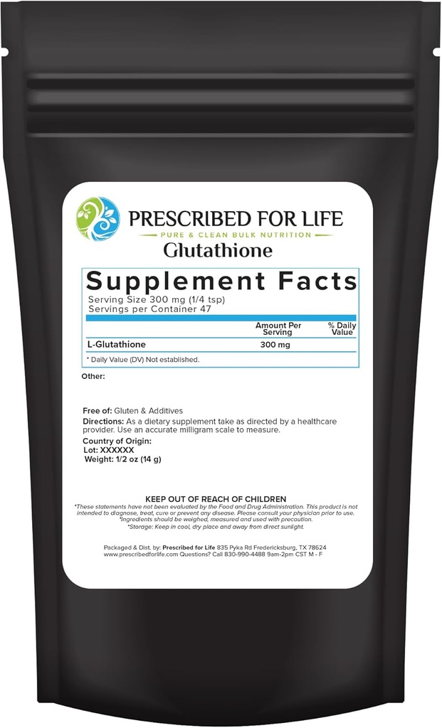 Életre felírt L glutation por, tiszta redukált glutation, Tripeptid Amino Acides Glicin, Glutamin és Cystein, Antioxidánsok Kiegészítő Immuntámogatás (0.5oz / 14g)