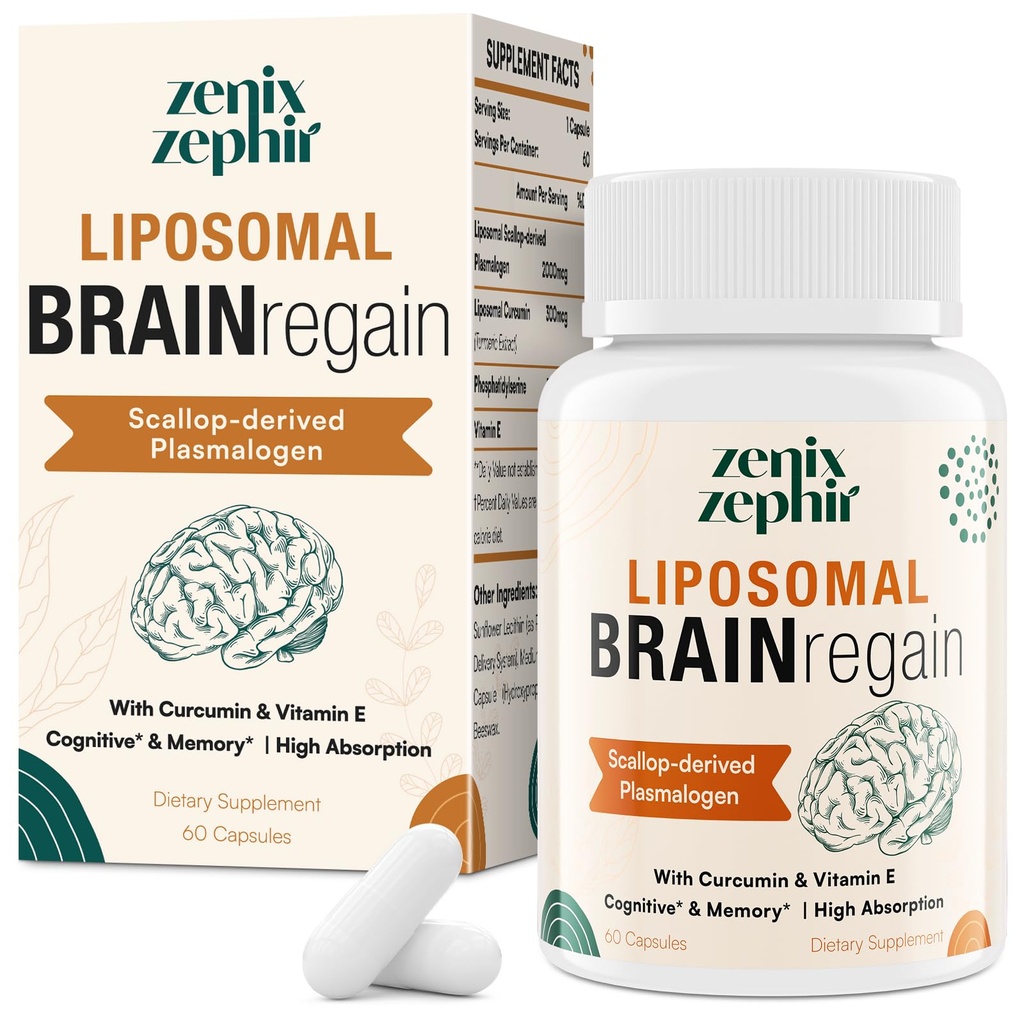 Liposomale Gehirn Ergänzungen für Gedächtnis und Fokus - Plasmalogen mit Curcumin & Vitamin E für bessere Absorption- Geeignet für Senioren,Erwachsene Männer & Frauen kognitive Gesundheit, hohe Potenz 60 Servierungen