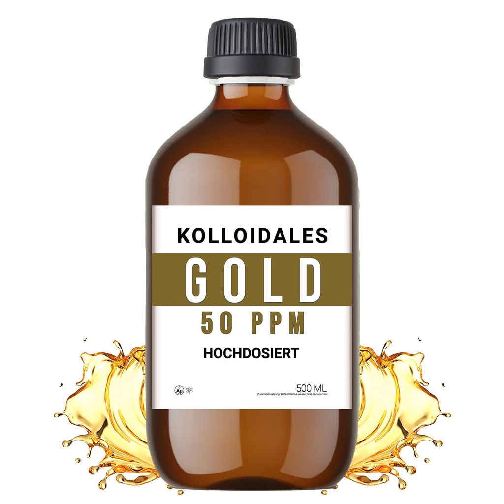Kolloid arany oldat, 50 PPM, 500 ml, magas tisztaságú 99,99%