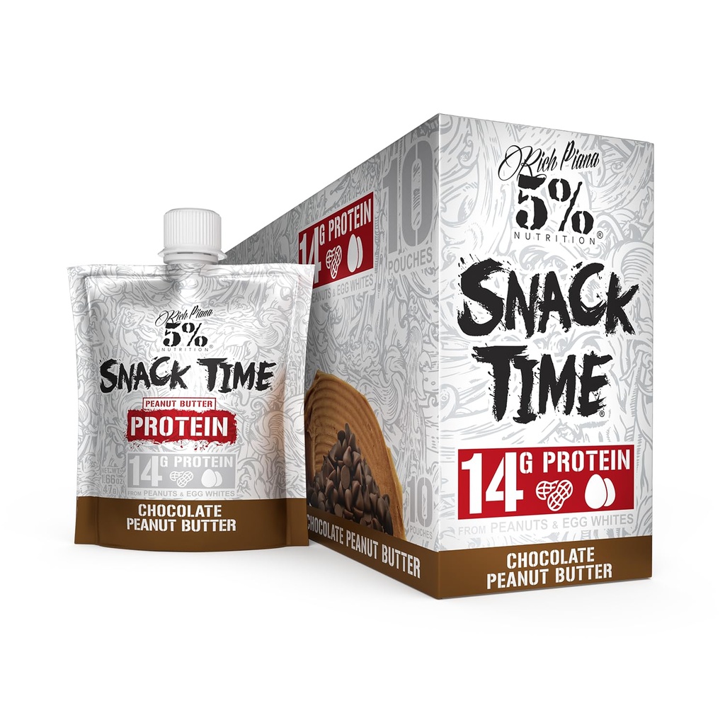 Rich Piana 5% Nutrition Snack Time - 124; Squeezable Protein Shots - 124; High Protein Snack Pouches - 124; Egg Fehér Mogyoróvaj Protein - 124- Count (Csokoládé Mogyoróvaj)