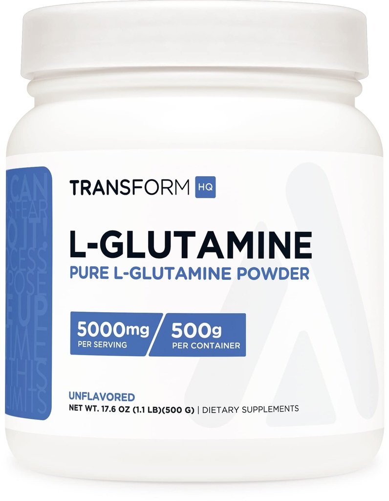 TransformHQ L- Glutamin Powder, 500G, 100 Servings - Gluten Free, Non-GMO