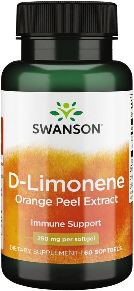 Swanson D-Limonen - Orangen-Peel-Extrakt-Ergänzung zur Förderung der zellulären Gesundheit - Hohe Potenzformel zur Unterstützung der Gesundheit - (60 Kapseln, je 250mg) (1 Packung)
