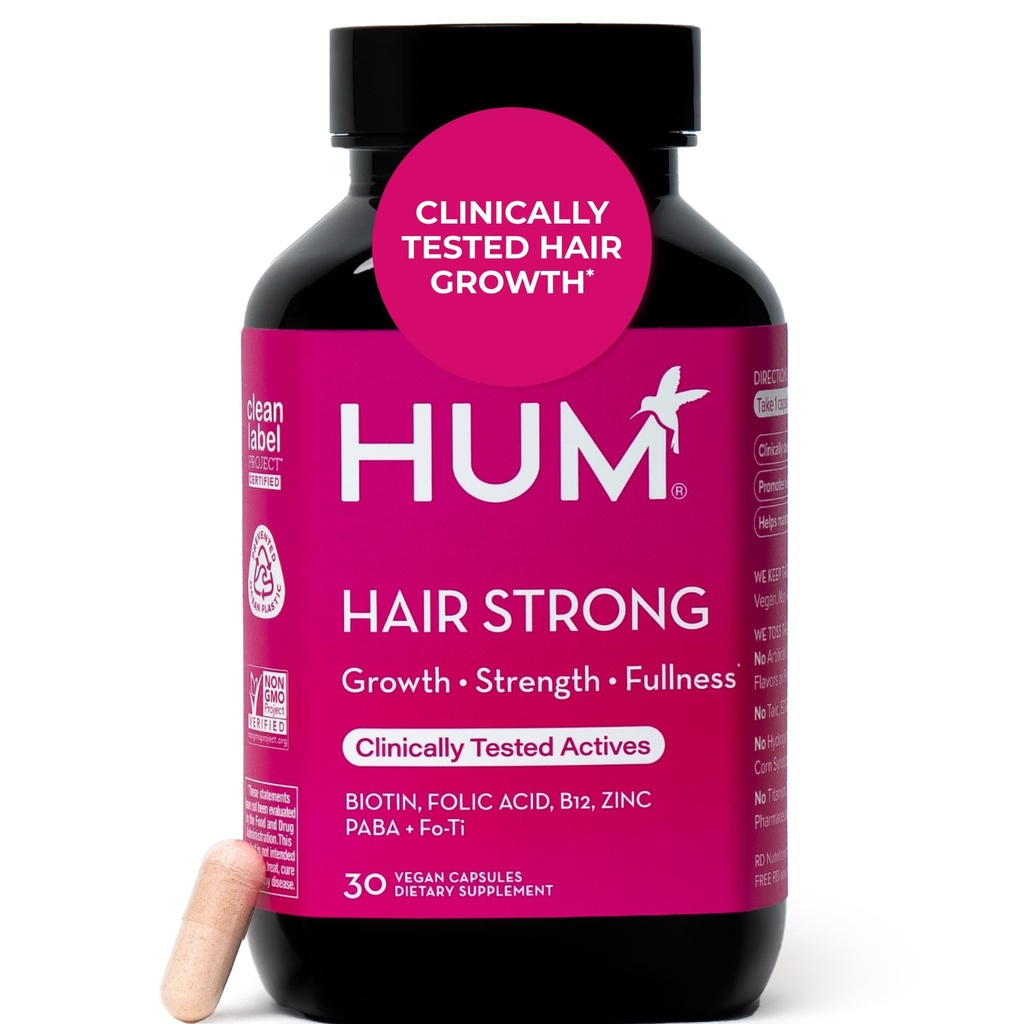 HUM Haar Starke tägliche Haarwachstumsergänzung mit Biotin, Zink, Vitamin B12 zu unterstützen Wachstum, Folsäure & Vitamin B12 Vitamine für gesunde Haare Unterstützung für Frauen und Männer, 30 Vegan Kapseln