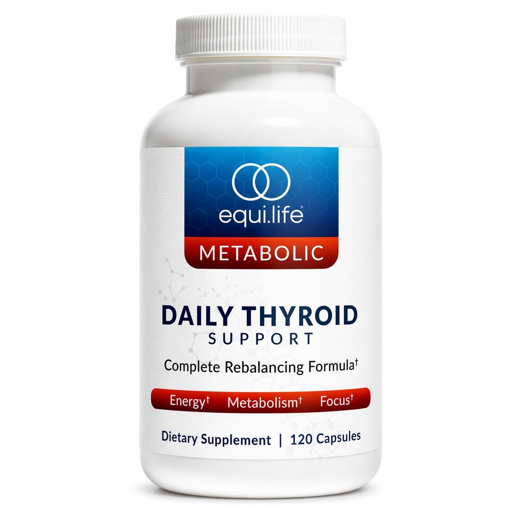 Equilife Thyroid Support, Vitaminok és Ásványi kiegészítés C-vitaminnal, Cink, E-vitamin, jód, és szelén, Adaptogens & Amino Acids Formula, Teljes wellness támogatás, glutén mentes, 120 kapszula