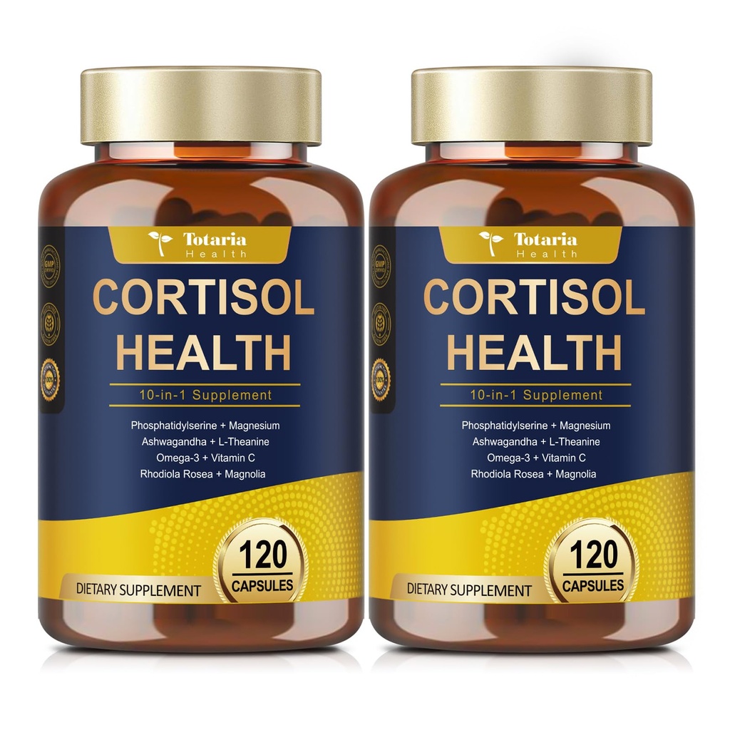 Totaria Cortisol Supplement mit Ashwagandha,Magnesium,Rhodiola Rosea,L Theanine,Hormone Balance für Frauen Stimmung, Fokus, Schlafunterstützung 120 Vegan Kapseln (Pack von 2)