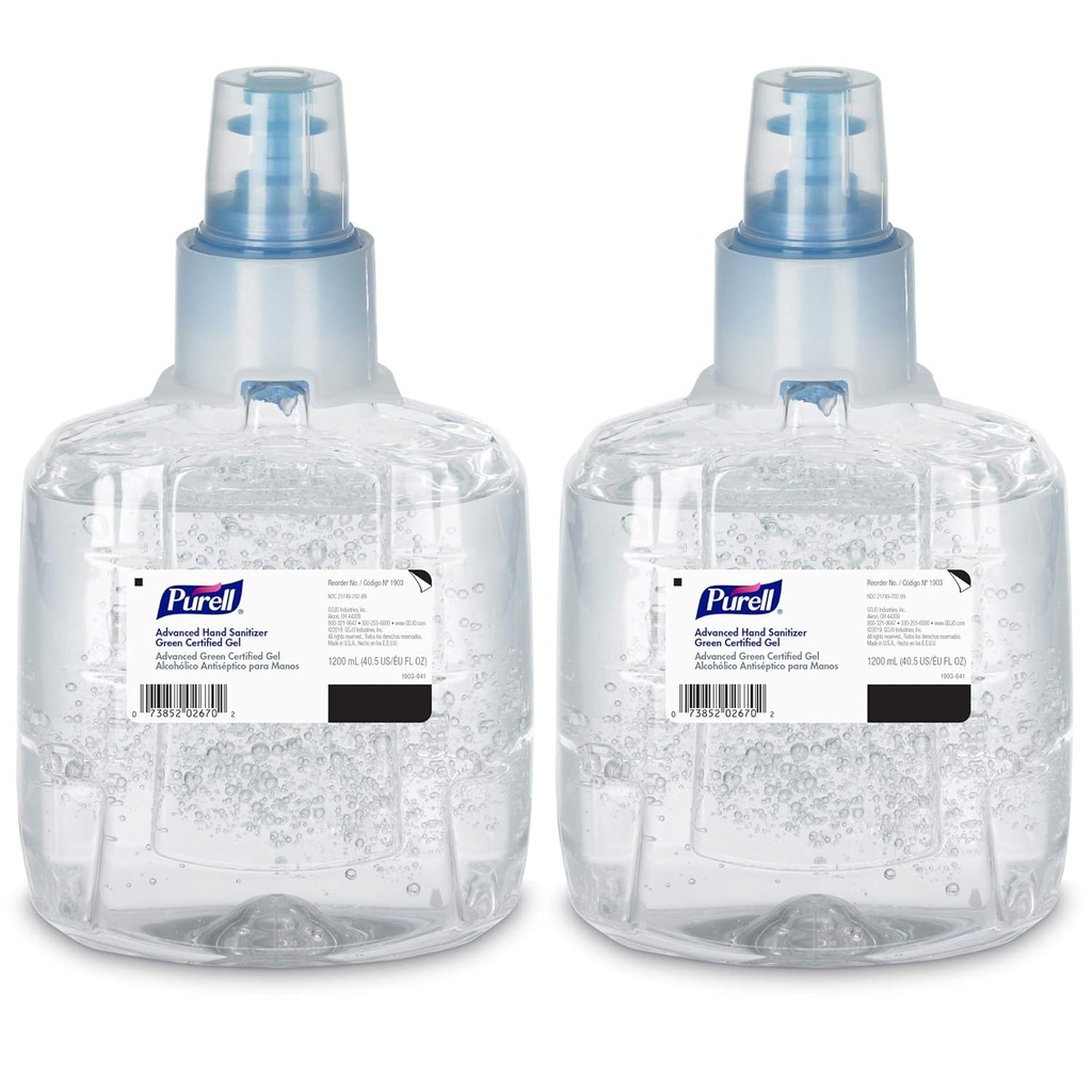 Purell Advanced Green Certified Hand Sanitizer Gel, 1200 ml Sanitizer Refill Purell LTX Touch- Free Dispenser (2-es csomag) - 1903- 02