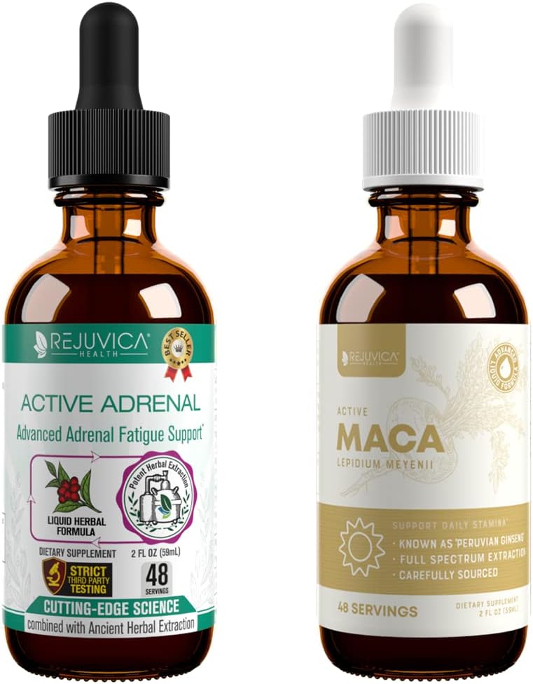 Rejuvica Health Active Adrenal + Active Maca - Support Energy + Stress - Folyékony szállítás a jobb felszívódás érdekében - Rhodiola, Maca, Szent Basil, Ashwagandha & More!