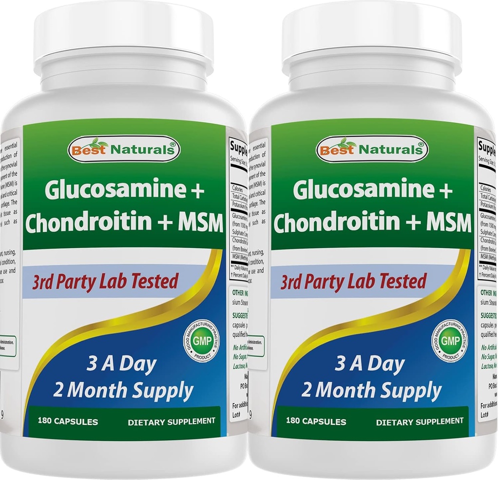 Best Naturals, Glucosamine Chondroitin és MSM közös kiegészítők, 2600 mg / szerving (180 Count (2-es csomag))
