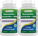 Best Naturals, Glucosamine Chondroitin és MSM közös kiegészítők, 2600 mg / szerving (180 Count (2-es csomag))