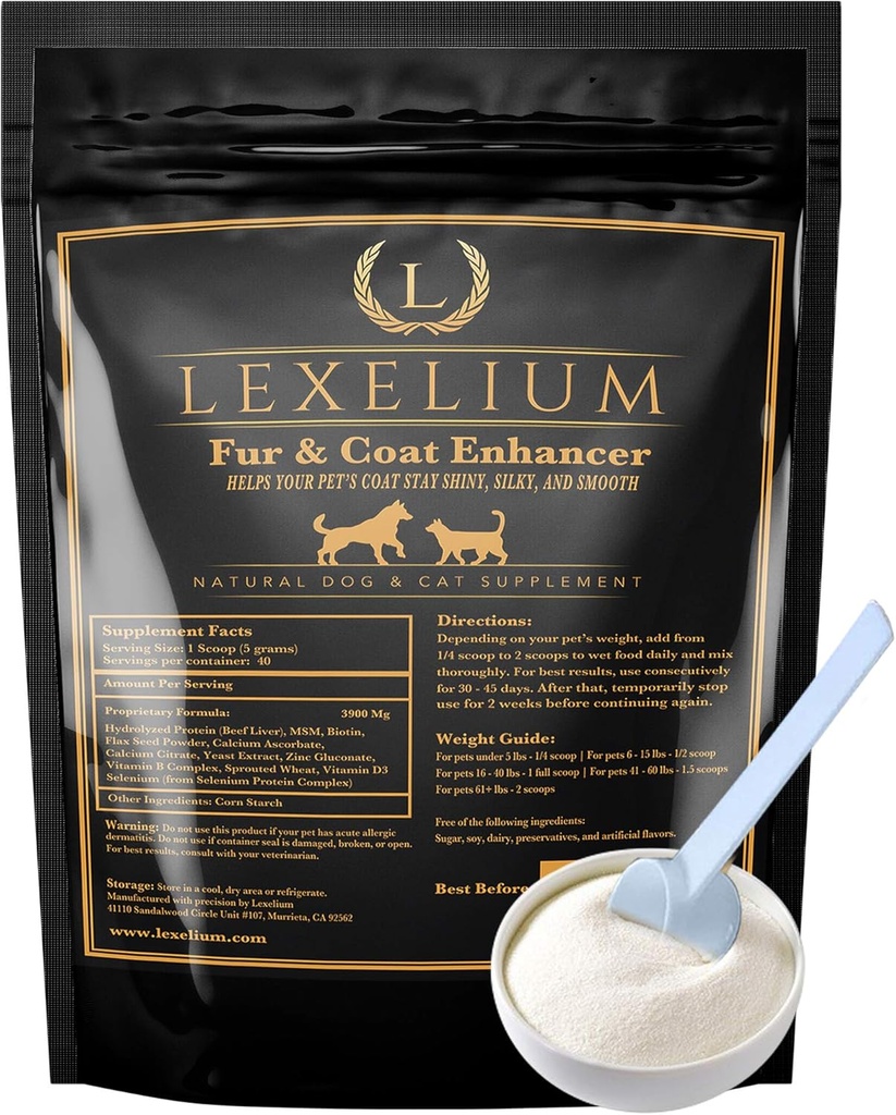 Dermatitis Skin and Coat Supplement für Hunde und Katzen - Fördert gesunde Haut und Fell für Hunde und Katzen - Hilft w/Itch, trockene Haut + andere Symptome - Natürliche vet-Approved Powder Formula - 200G