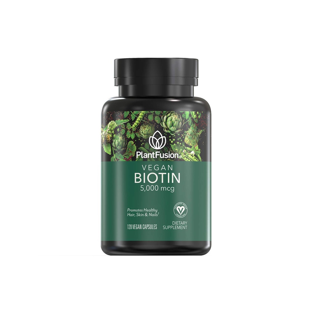 PlantFusion Vegan Biotin aus, Premium Vegan Biotin für Damen und Herren (5000mcg), natürliches Haar Haut und Nägel Vitamine, 120 Vegan Kapseln