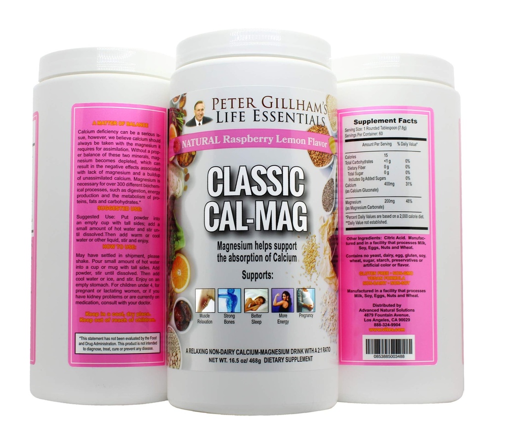 Klassische Cal-Mag Pulver Himbeere Zitronen, Original 2:1 Formel, 16.5oz (60 Servierungen) Schlaf &Stress Aid, für Muskelentspannung, Leg Cramps, Knochen & Zähne. Hergestellt in den USA