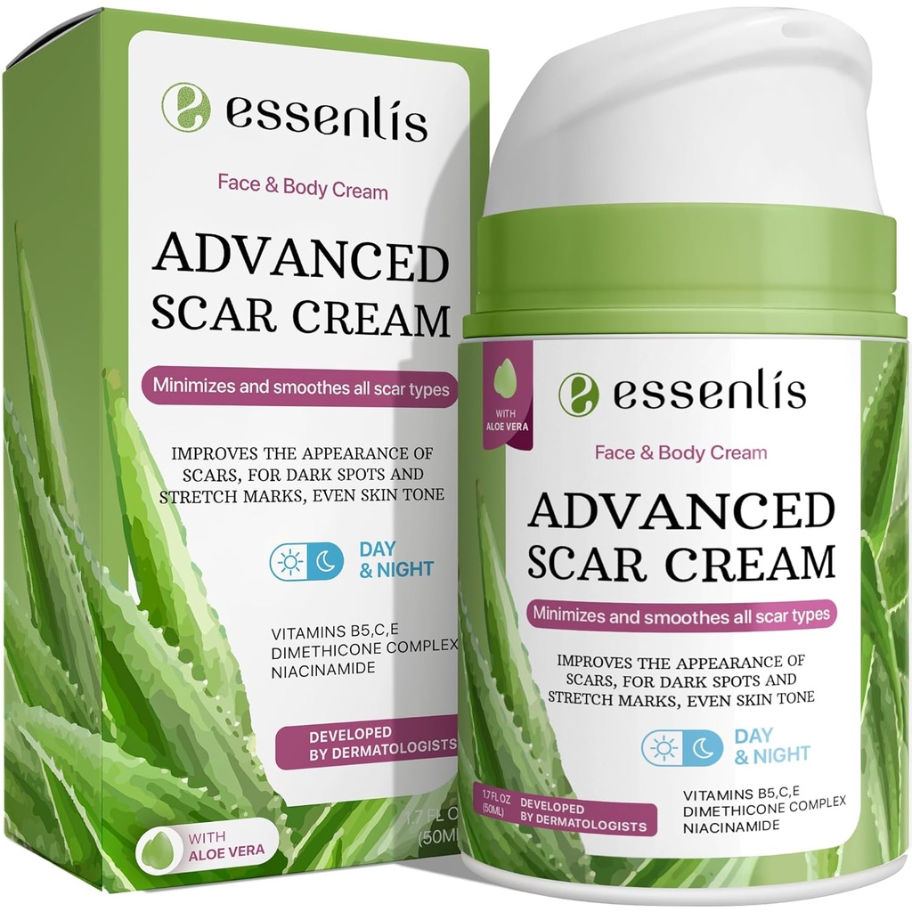 Scar Removal Cream nőknek és férfiaknak, gyors javítása új régi hegek, Spots, Burns minden természetes kezelés E-vitamin, B5, C, Aloe Vera, 1.7 Fl Oz