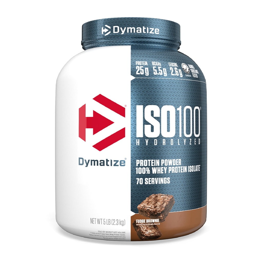 Dymatize ISO100 savófehérje-izolátum, Fudge Brownie, 25 g fehérje, 5 font, 5.5g BCAA, kevesebb, mint 120 Cal., glutén mentes, 1g Fat, 1g cukor, 2g Carb (70 Servings)