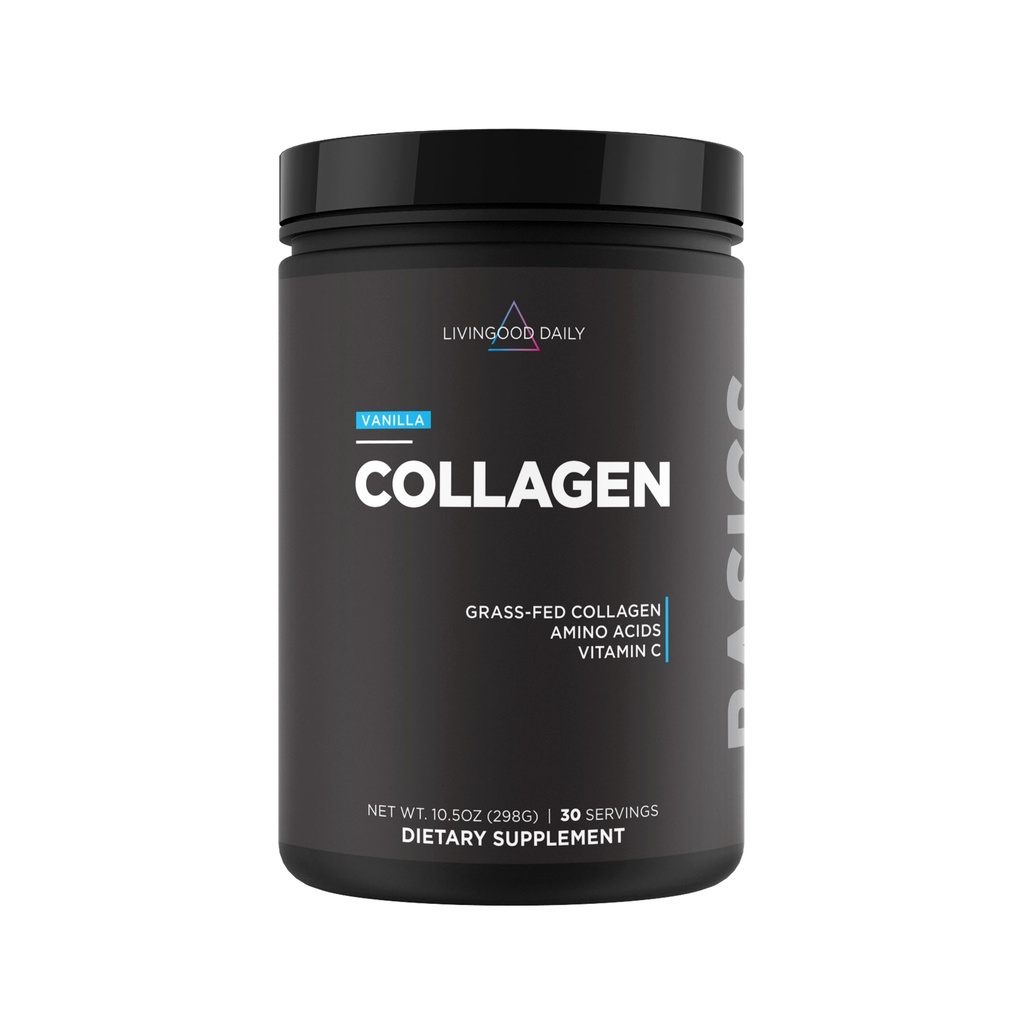 Livingood Daily Vanilla Collagen Powder for Women & Men, Hydrolysed Collagen Peptides Powder with Vitamin C, Protein mit 20 Aminosäuren, Typ I & III, Grass Fed, Keto, Paleo, Gluten Free, 30 Srvgs