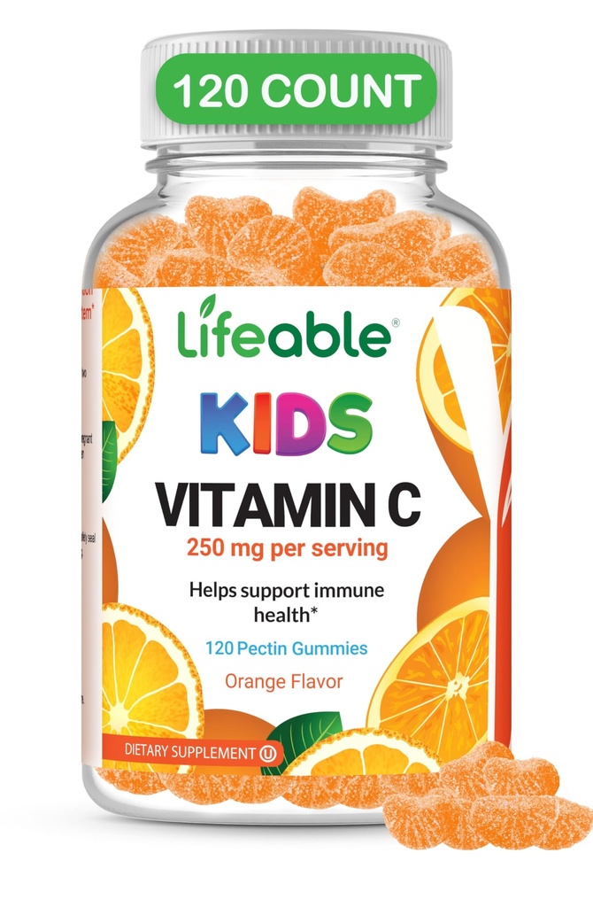DOCTOR's FINEST Vitamin C Gummi für Kinder - Vegan, GMO Free & Gluten Free - Great Tasting Orange Flavor Pectin Chews - Kinder Nahrungsergänzung - 250 mg Vitamin C - 120 Jellies [60 Doses]