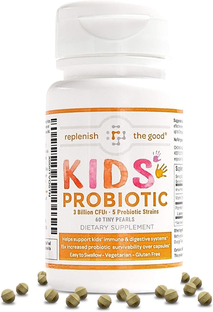 Kids Vegan probiotics, 60 Tiny Pearls - Antibiotic Recovery - Segít a gyerekek immunrendszere és emésztőrendszere - 15x Hatékonyabb, mint a gumicukor - Sugar Free, Easy to Swallow