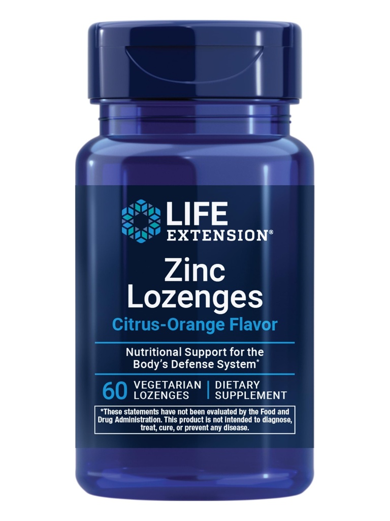 Lebensverlängerung Zinc Lozenges – Citrus-Orange Flavor – für gesunde Proteinsynthese & Immungesundheit - Inflammation Management Supplement - Glutenfrei, Non-GMO – 60 Vegetarische Lozenges
