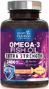 Omega 3 Fischöl 2400 mg - Dreifache Stärke Omega3, EPA & DHA-Fettsäuren-Ergänzung - Natürliche Unterstützung für Immun-, Herz- und Hirngesundheit - Wilde Gefangene, Non-GMO, Zitronen-Flamvor, Burpless - 120 Softgels