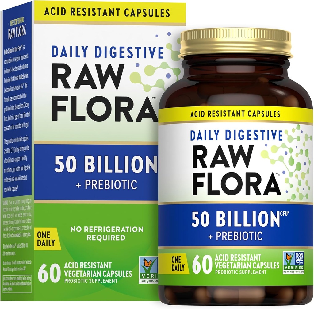 Nature's Truth Raw Flora Probiotic mit Präbiotika | 50 Billion CFU | Tägliche Verdauungskapseln | Vegetarisch & Gluten Kostenlose Ergänzung für Männer und Frauen