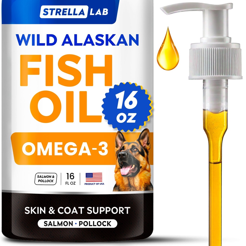 Fish Oil for Dogs & Cats - Natural Omega-3 & Salmon Oil, Skin&Coat Support | Made in USA - EPA+DHA Fatty Acids for Dry Itchy Skin, Anti Shedding & Hot Spots Treatment - Real Ingredients,Real Taste! 16oz