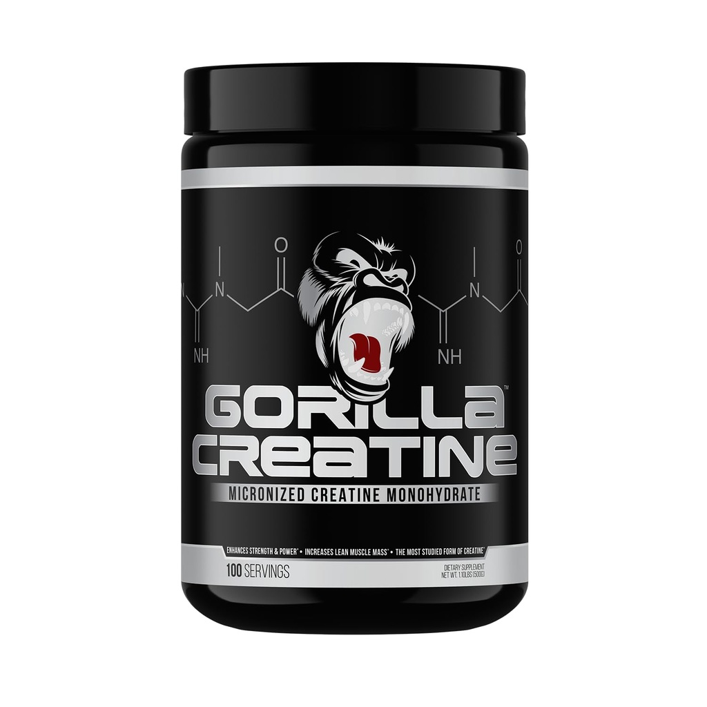 Gorilla elme kreatin monohidrát Mikronizált por, Jobb izomméret, Teljesítmény és Erő, 5 Grams per szerving, 100 Servings