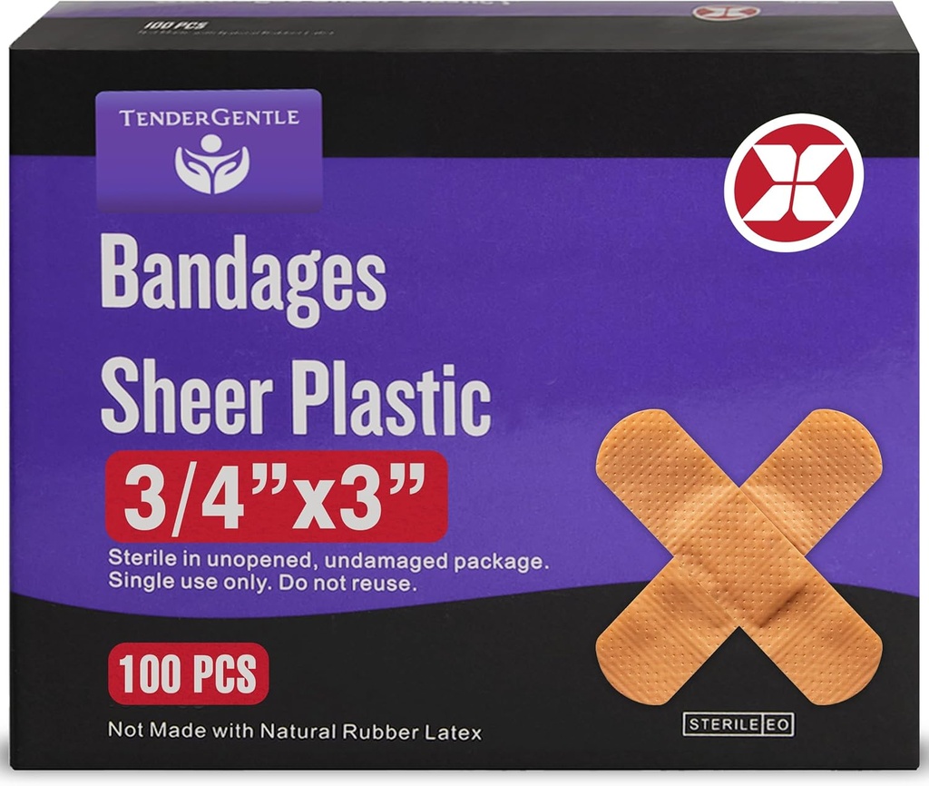 Ragasztó kötszer - doboz 100 3 / 4 "Rugalmas sheer műanyag kötszer vágások, horzsolások, égések - Latex ingyenes, steril kis kötések