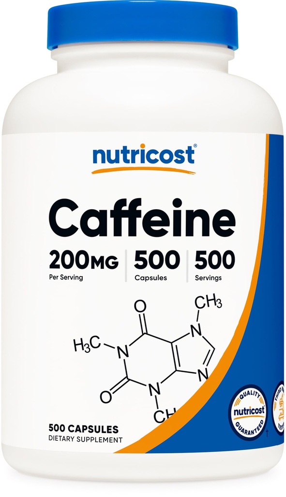 Nutricost koffein pirula, 200mg per adag (500 kapszula)