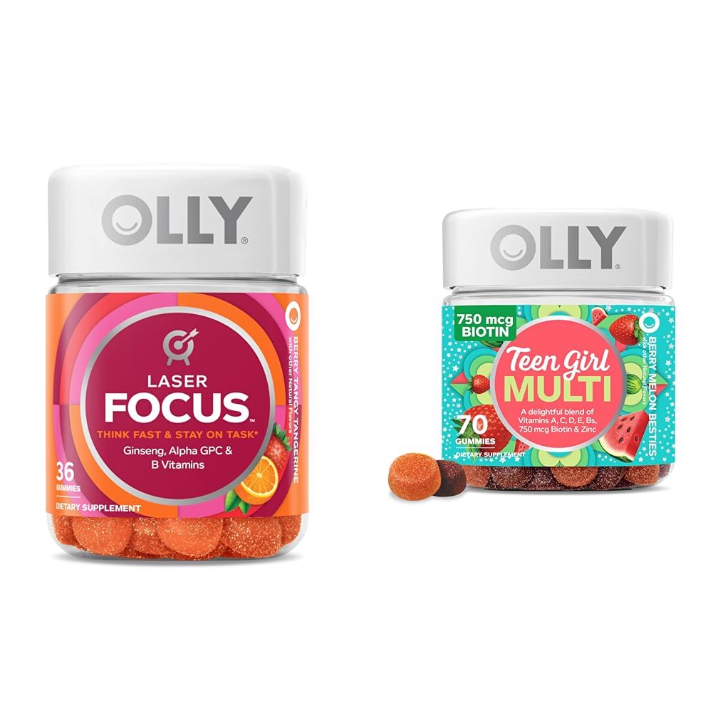 OLLY Laser Focus Gummy 36 Count und Teen Girl Multi 70 Count Berry Melon