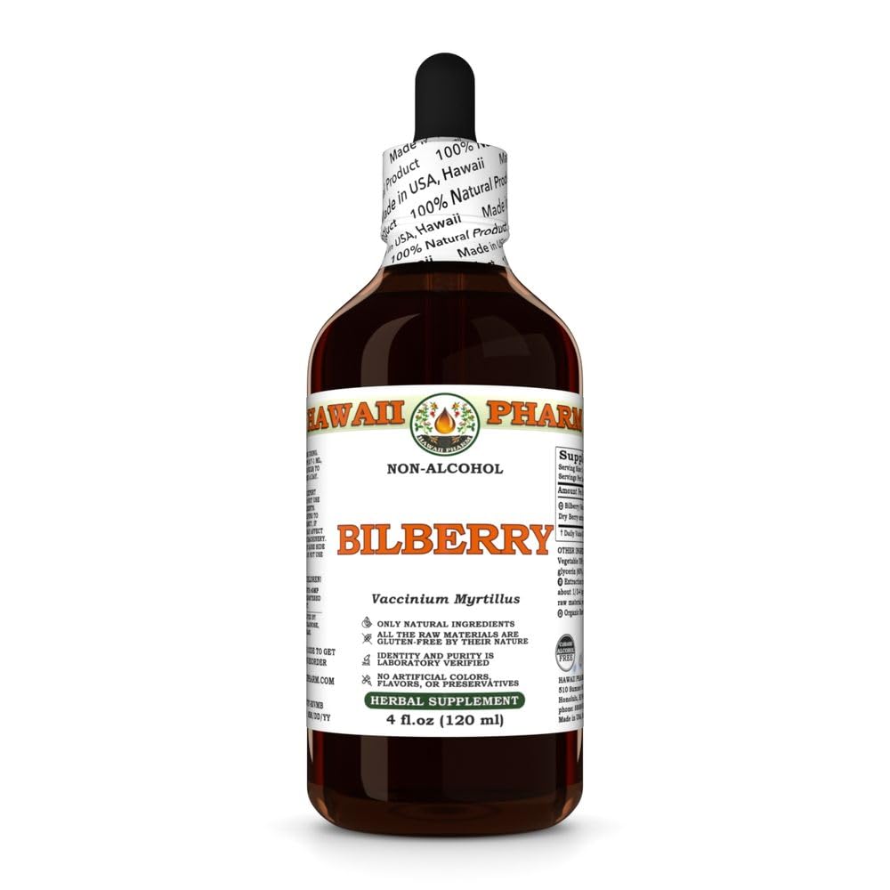 Bilberry (Vaccinium Myrtillus) Dry Berry Glycerite, Made in Hawaii, Raw Materials, All Natural, Vegan, Lab Tested Alcohol-Free Liquid Extract - 4 fl.oz