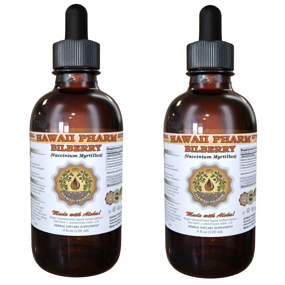 Hawaii Pharm Bilberry Liquid Extract, Bilberry (Vaccinium Myrtillus) Berries Powder Tincture Supplement 2x2 oz