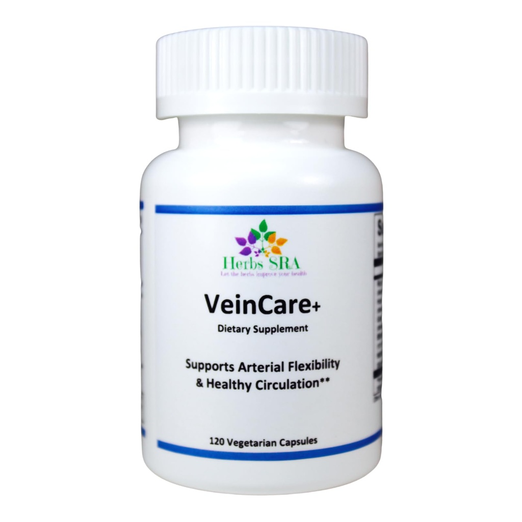 VeinCare+ Circulation Support Supplement with Rutin, Horse Chestnut, Grape Seed, Bilberry & Nattokinase Supports Arterial Flexibility and Healthy Circulation 120 Vegetarian Capsules