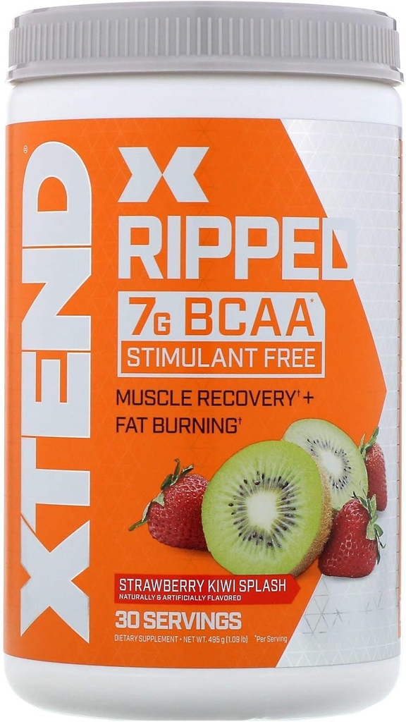 Xtend Ripped BCAA Power Strawberry Kiwi 124; Cutting Formula + Sugar Free Post Workout Muscle Recovery Drink with Amino Acids