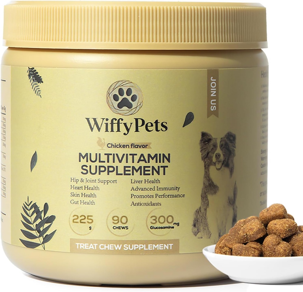 11-in-1 Hund Multivitamin für kleine, mittlere und große gezüchtete Hund,Vitamin Hundebaum, Hunde-Vitamine und Ergänzungen, Vitamin-Mischung für Haut und Mantel von WiffyPets,Boosts Immunität | 90 Count, Huhn