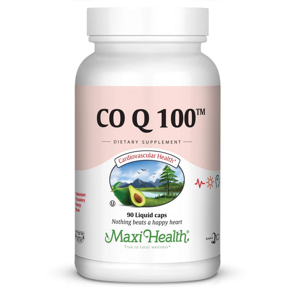Maxi Health COQ10 100mg Kapseln – 100mg Coenzym Q10 für Herz- und Energieunterstützung – Kosher Certified CO Q 10 Supplement – Non-GMO und Glutenfreie Herzgesundheitsergänzungsmittel - 90 Flüssigkeitskapseln