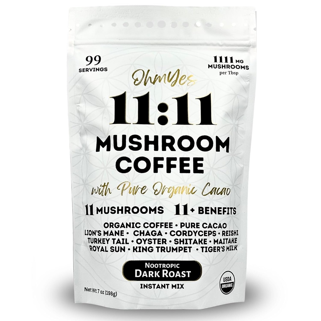 Ohmyes 11 Pilz Kaffee mit Cacao – 11 USA Grown Adaptogenic Pilze für Fokus, Clarity & Energy – Lion’s Mane, Reishi, Chaga + Nootropic Organic Superfood von OhmYes (7oz) - 99 Servietten