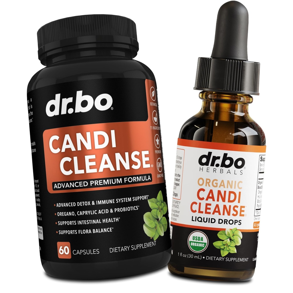 Candi Cleanse Support Ergänzung Pillen & Tropfen - Organische Oregano Öl Tropfen Flüssigkeit & Schwarz Walnuss Wormwood - Extra Stärke natürliches Mund Gut Reiniger Detox Health Supplements & Caprylic Säure Kapseln