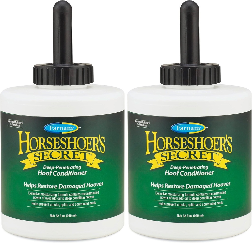 Farnam Horseshoer's Secret Deep-Penetrating Hoof Oil for Horses,Conditions Dry Hooves and Prevents Cracks,Splits and Contracted Heels,Contains Avocado Oil,32 Oz.,(Pack of 2)